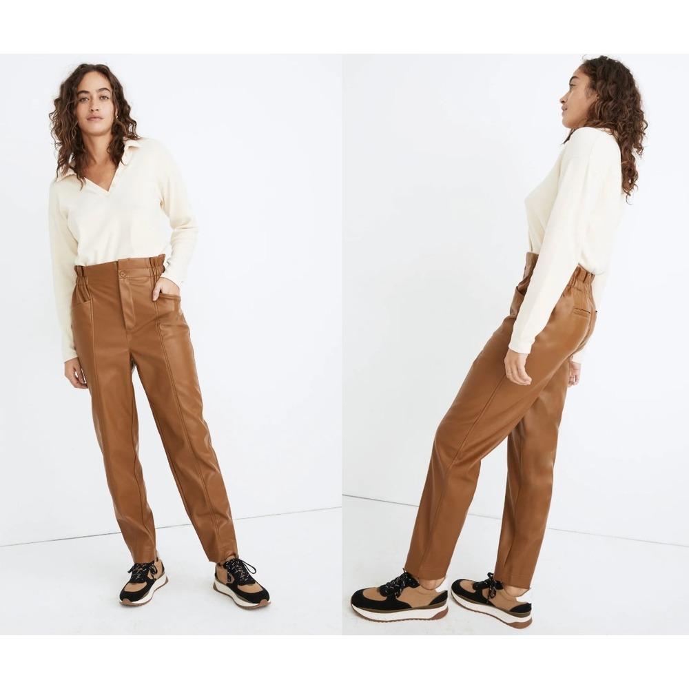 Madewell Faux Leather Paperbag Waist Pants Brown Ginger MB292 Womens 6‎